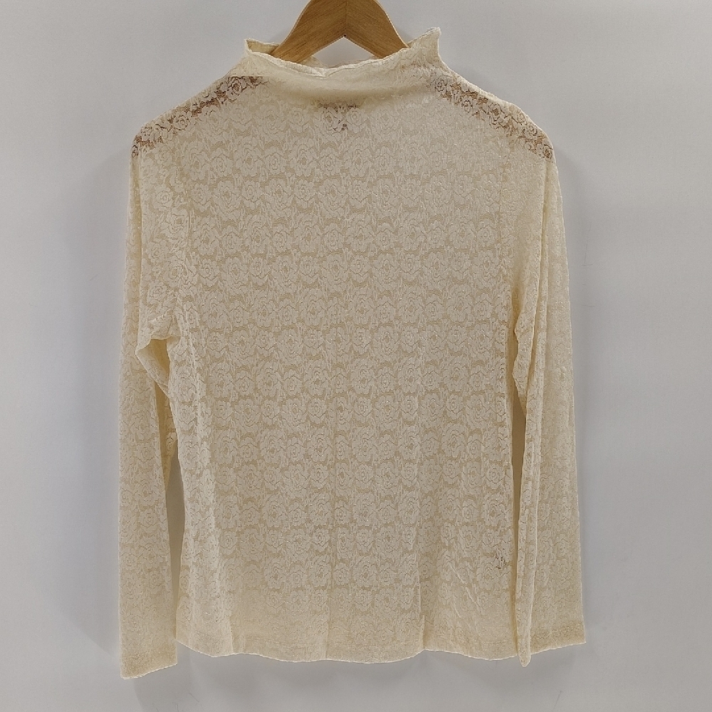 April Cornell Cream Lace Mesh Top Size Small Floral Lace Turtleneck Style